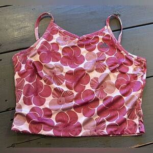 ADIDAS WORKOUT CROP TOP WITH STAPS V NECKLINE PINK FLORAL PRINT Sz XL